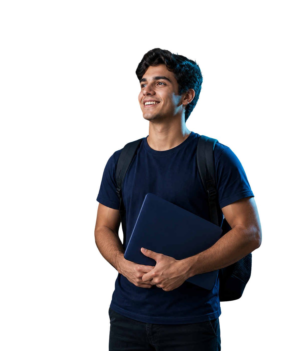 Jovem aluno do Instituto Genoma segurando um notebook